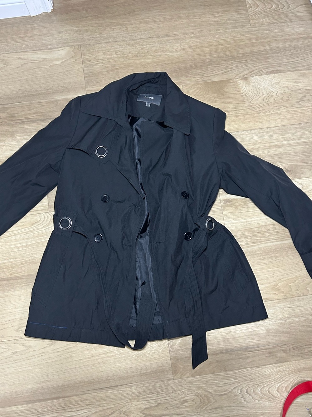 Mexx Black Double-Breasted Trench Coat with Waist Tie